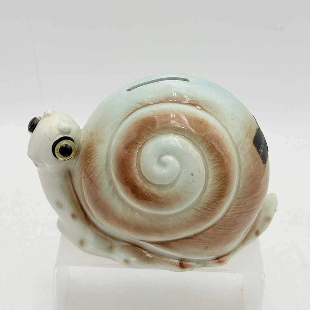 Vintage Lefton Ceramic Handpainted Snail Bank with Stopper 6 x 4"